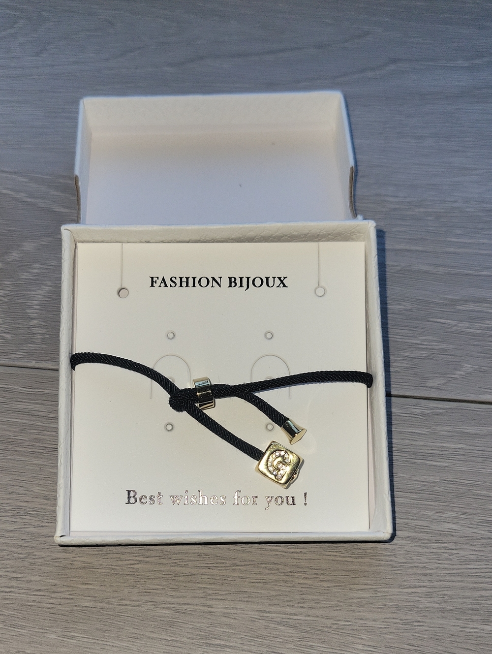 Black Cord Bracelet with Gold Letter 'G' Accent